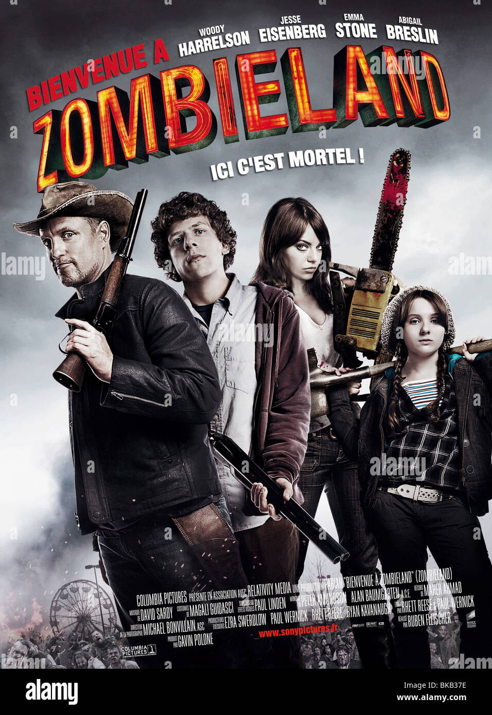 "Zombieland" anno 2009 regista Ruben Fleischer Woody Harrelson, Jesse Eisenberg, pietra della Emma, Abigail Breslin poster (FR) Foto Stock