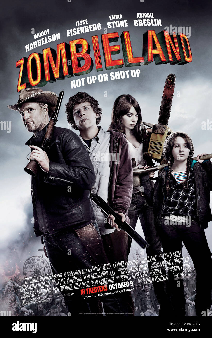 "Zombieland" anno 2009 regista Ruben Fleischer Woody Harrelson, Jesse Eisenberg, pietra della Emma, Abigail Breslin poster (USA) Foto Stock