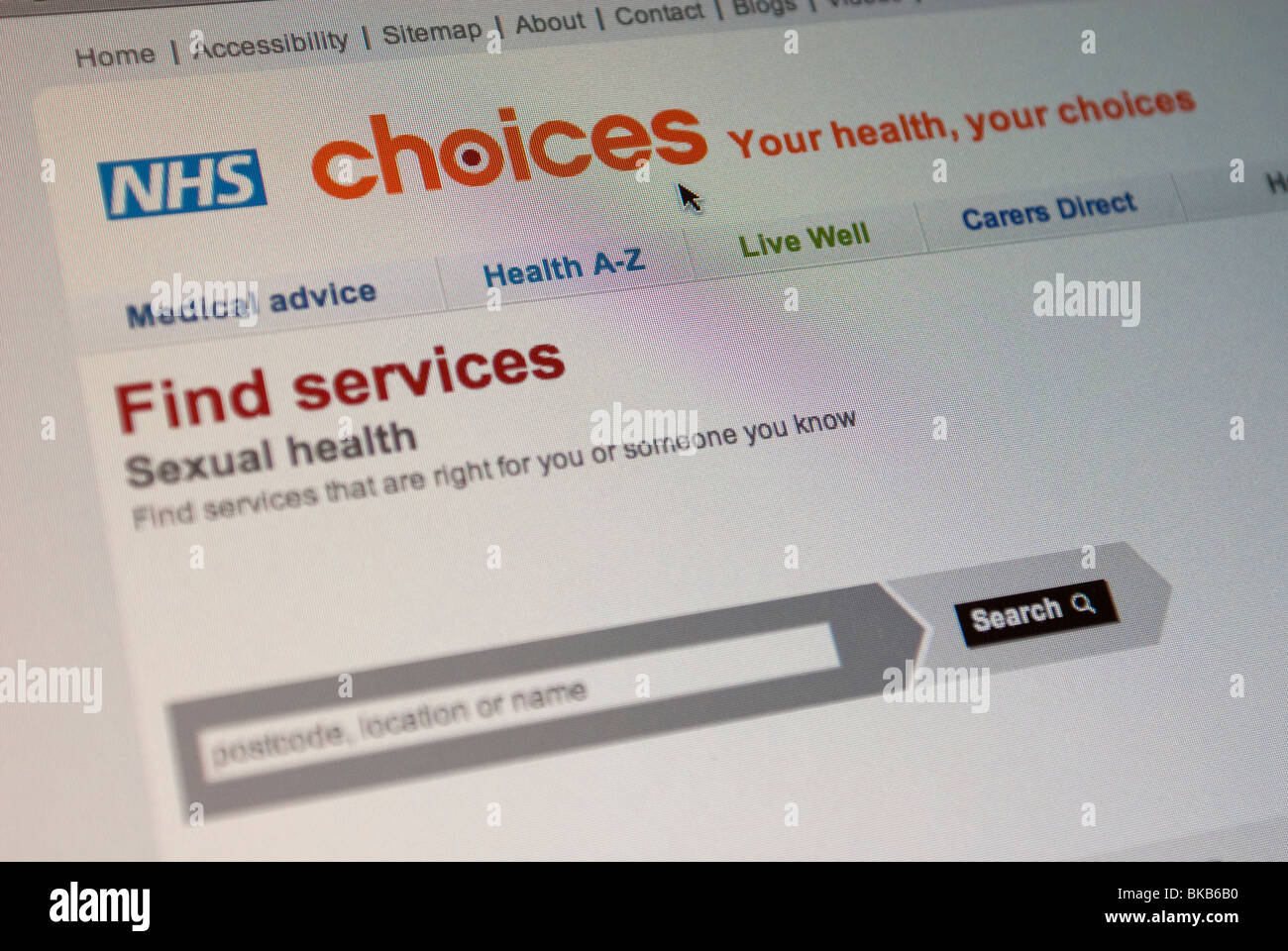 Scelte di NHS website Foto Stock