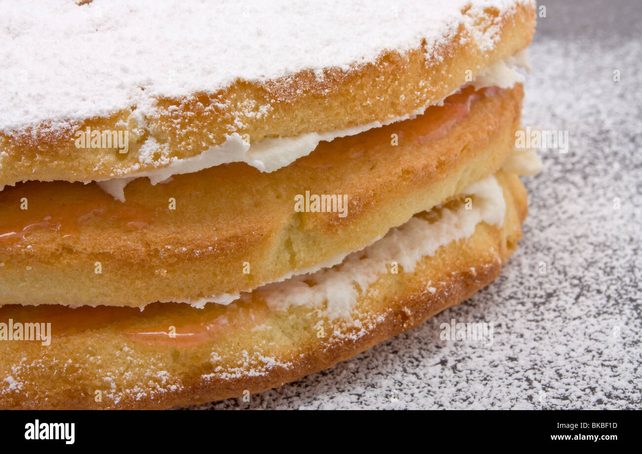 Home panna cotta e marmellata torta sandwich con spolverata di zucchero a velo Foto Stock