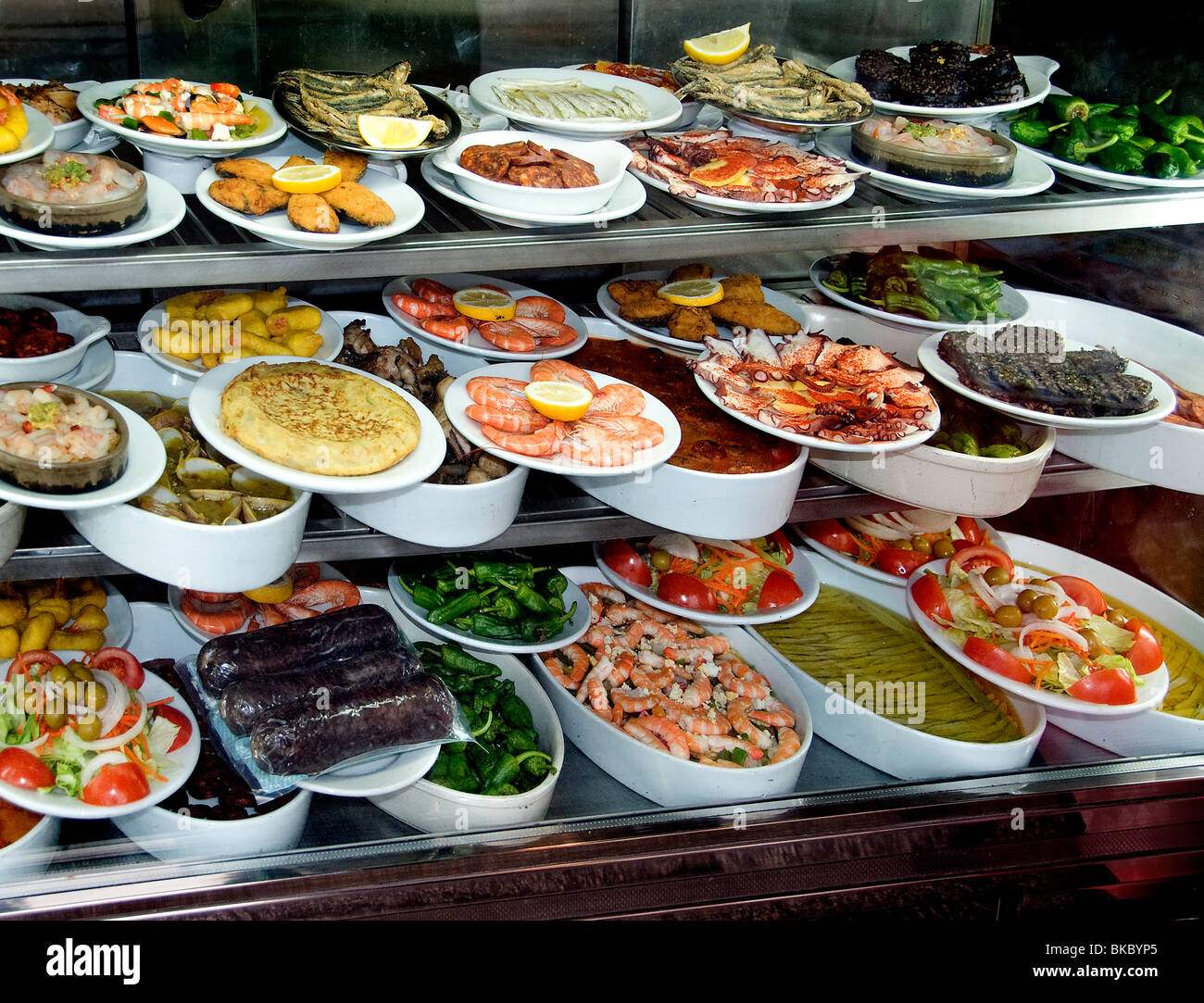 Plaza Mayor Madrid Spagna cucina Spagnola Ristorante Diner Mostra finestra Foto Stock