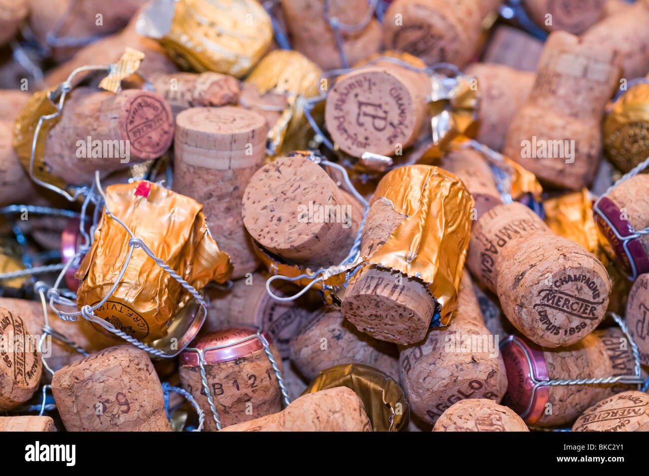 Tappi di champagne in Storrs Hall Hotel cantina a Windermere Regno Unito Foto Stock