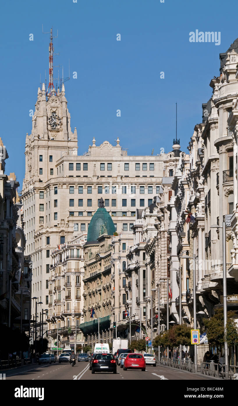 Madrid Spagna spagnolo Gran Via Telefonica edificio Foto Stock