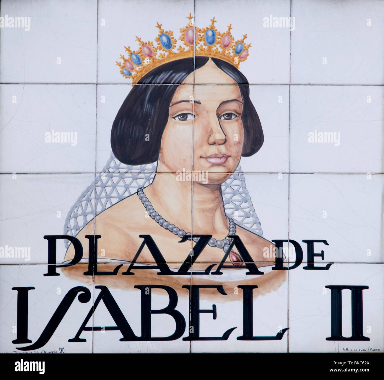 Plaza de Isabel II Madrid Spagna street nome cartello Foto Stock