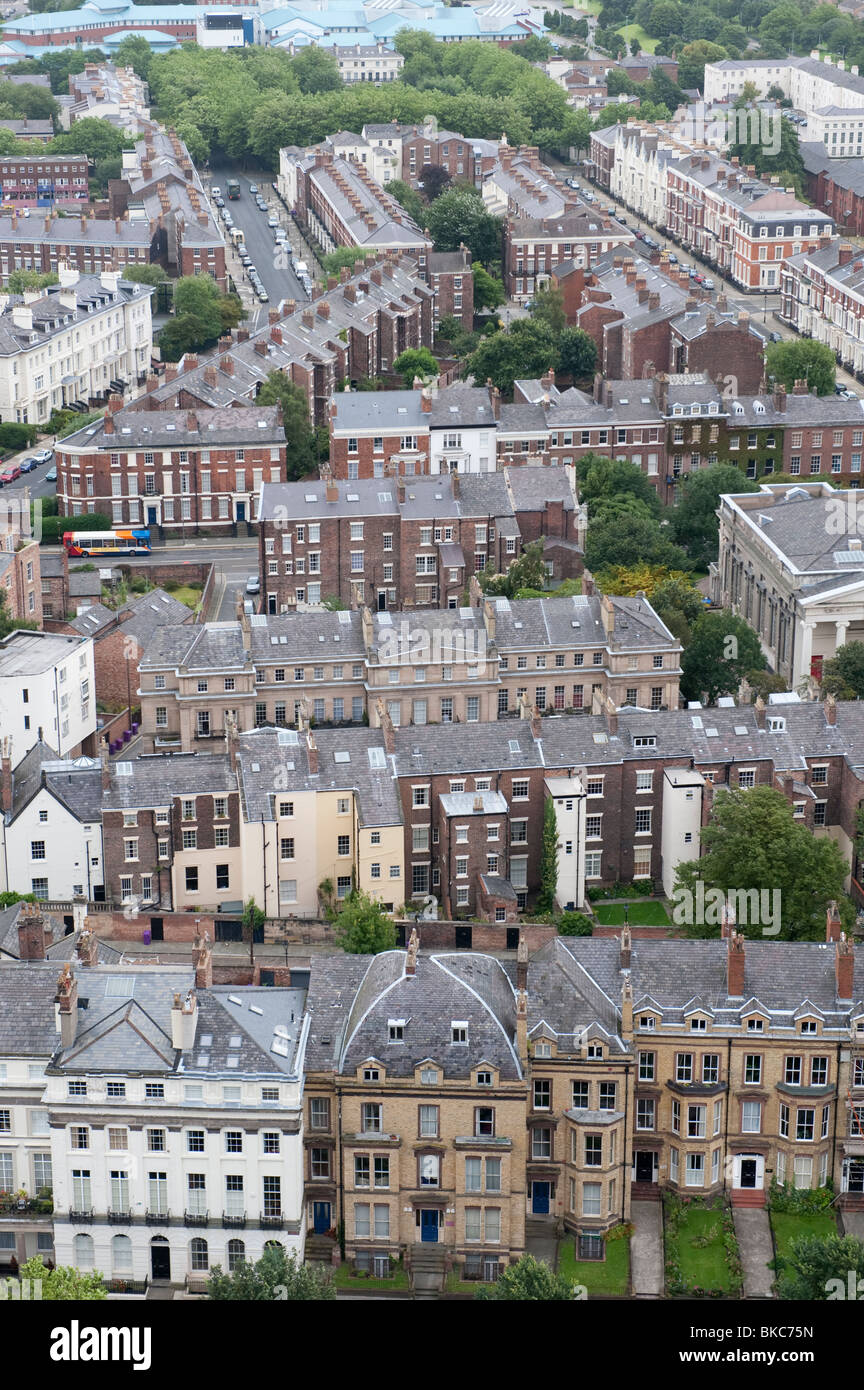 Liverpool Regno Unito città e sullo skyline dalla Cattedrale vista aerea Foto Stock