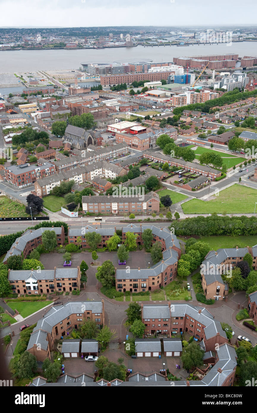 Liverpool Regno Unito città e sullo skyline dalla Cattedrale vista aerea Foto Stock
