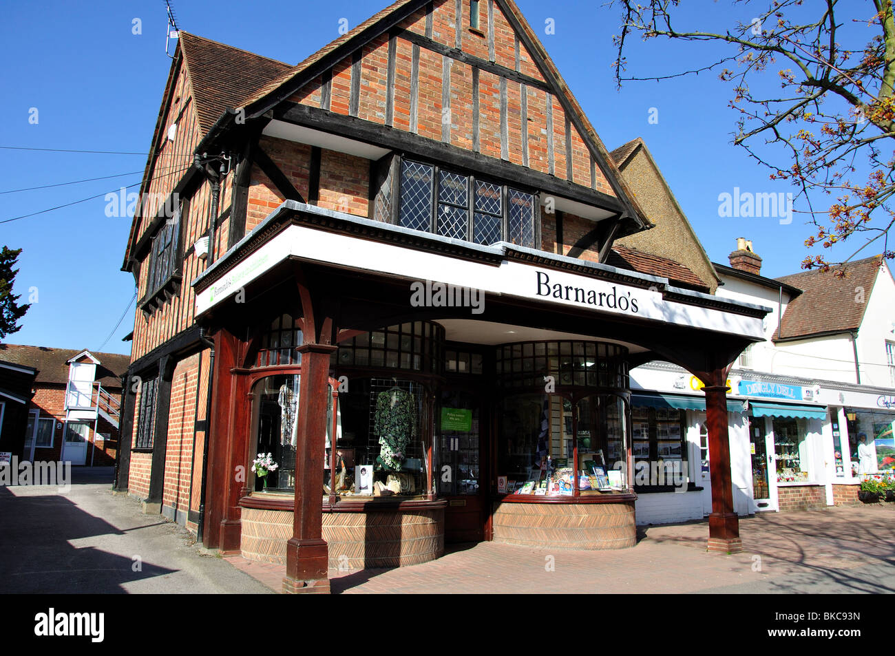 Barnardo del negozio di carità, High Street, Cranleigh, Surrey, England, Regno Unito Foto Stock