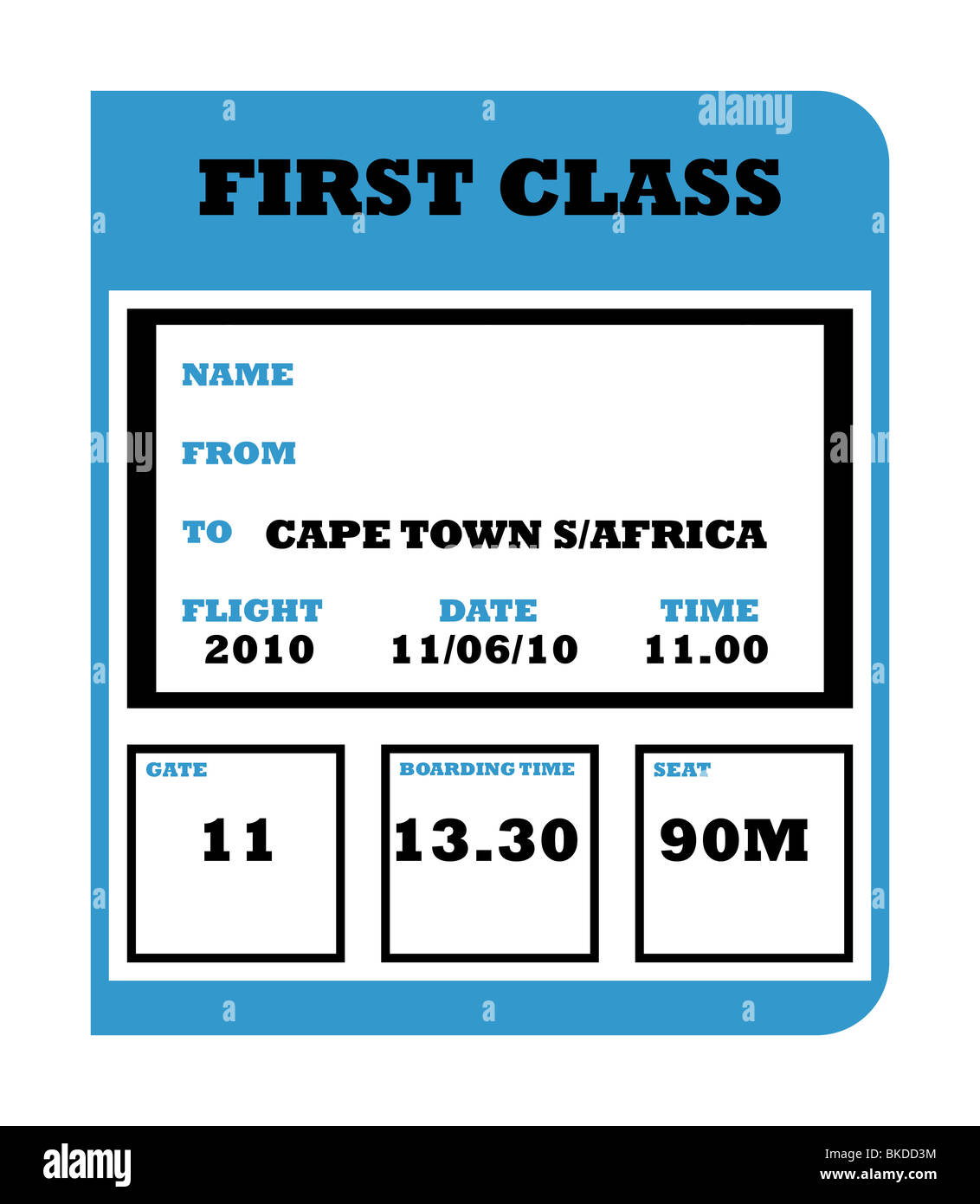 Calcio e calcetto 2010 Coppa del Mondo carta di imbarco passano isolati su sfondo bianco. Foto Stock