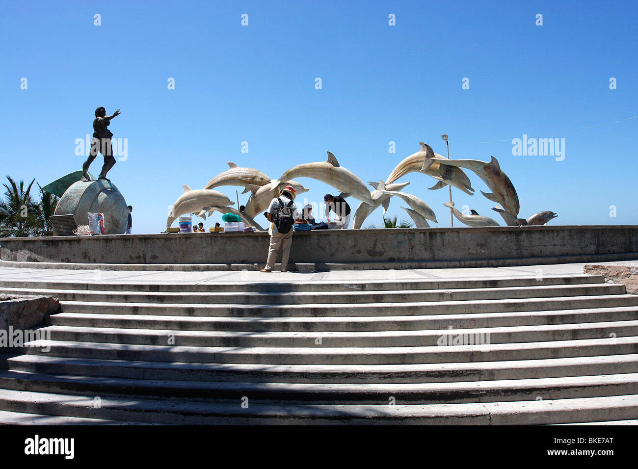 Bella Fontana dei delfini sul lungomare a Mazatlan,Sinaloa,Messico Foto Stock