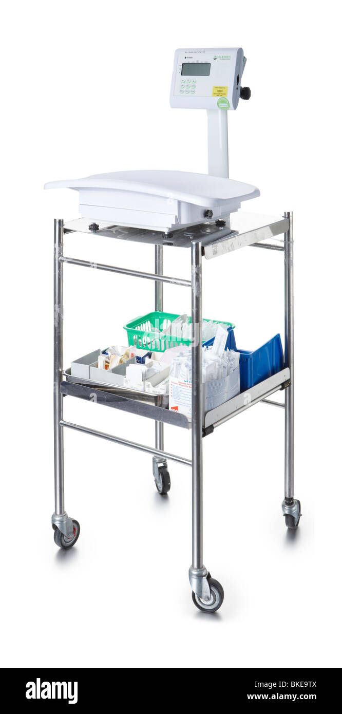 bilance per pesata, carrello per l'interruzione dell'ospedale per bambini Foto Stock
