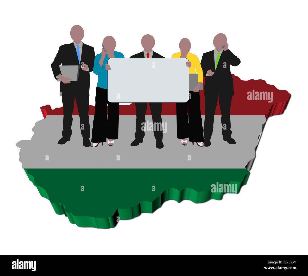 Il team di business con il segno sulla mappa di Ungheria bandiera illustrazione Foto Stock