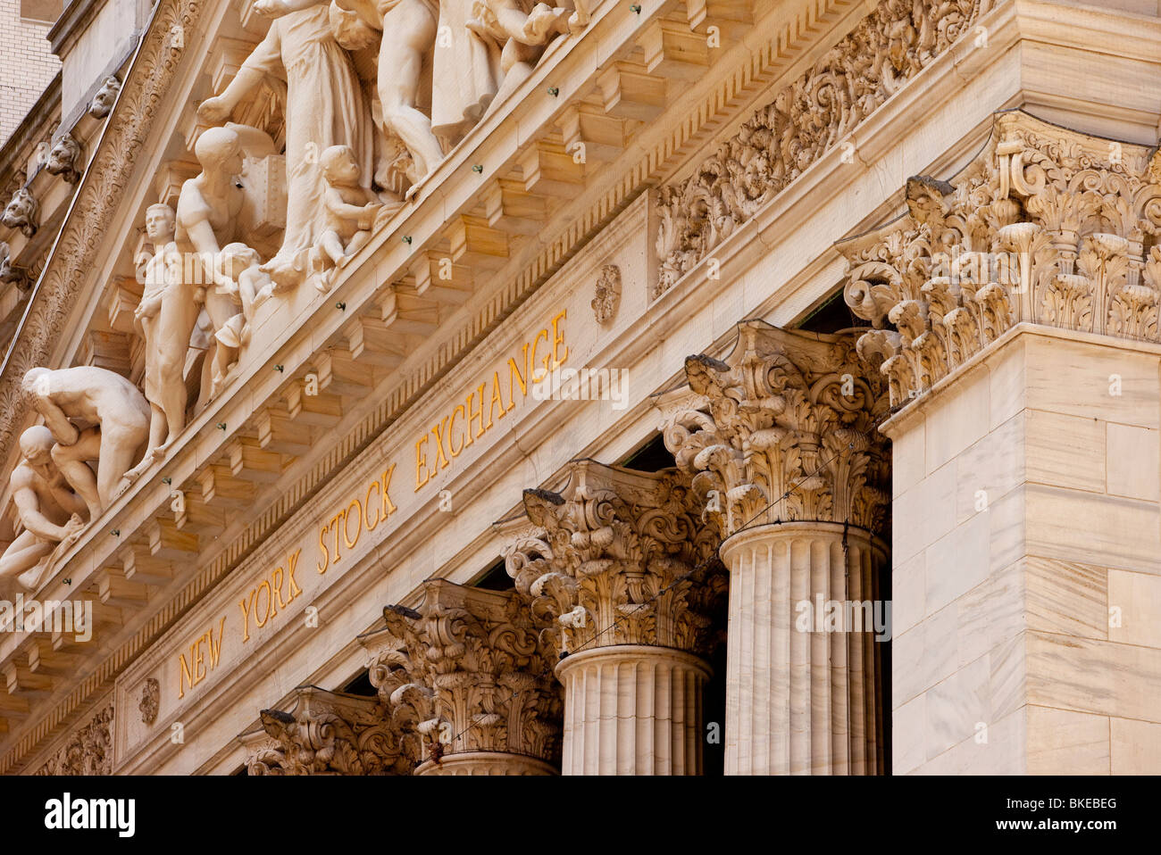 Dettagli sul New York Stock Exchange Building in Lower Manhattan, New York City USA Foto Stock
