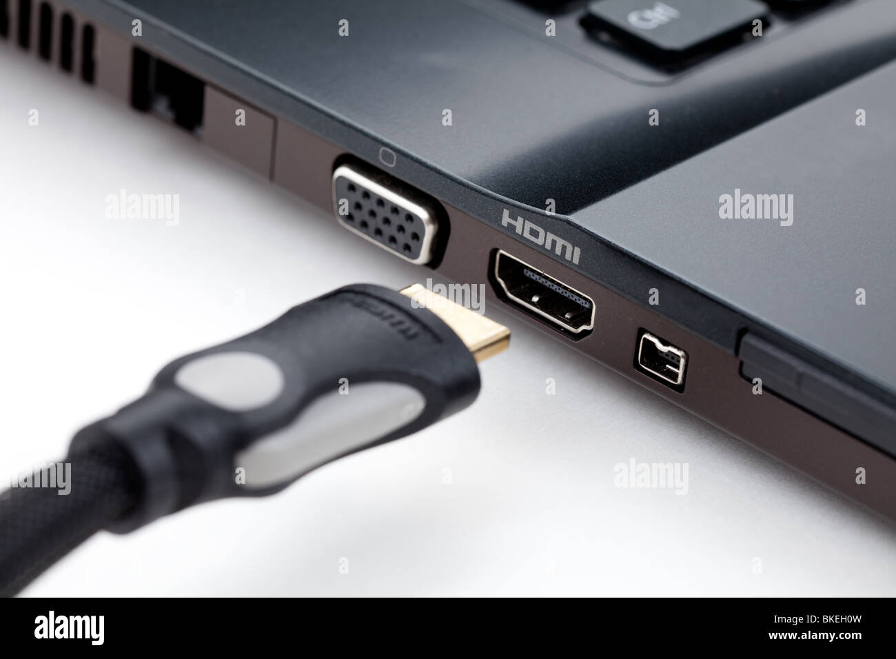 Laptop connessione HDMI Immagine ravvicinata Foto Stock