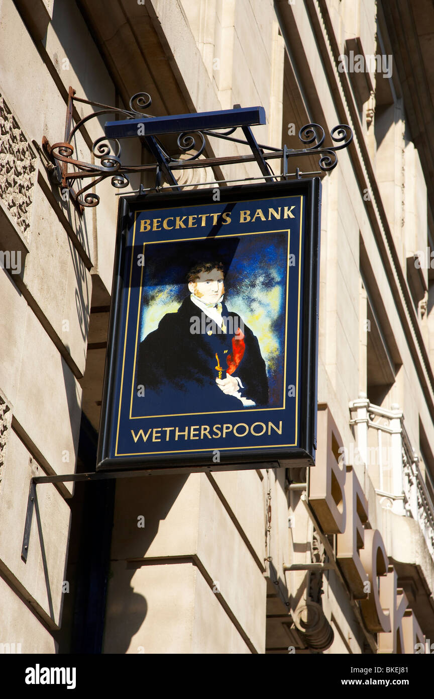 Becketts Banca segno pub a Leeds REGNO UNITO Foto Stock
