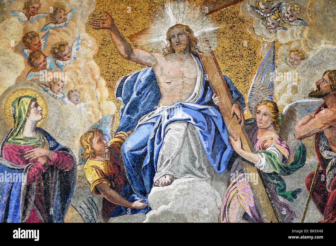 Gesù Cristo. Dettaglio dei mosaici che adornano le arcate della facciata della Basilica di San Marco. Venezia. L'Italia. Foto Stock