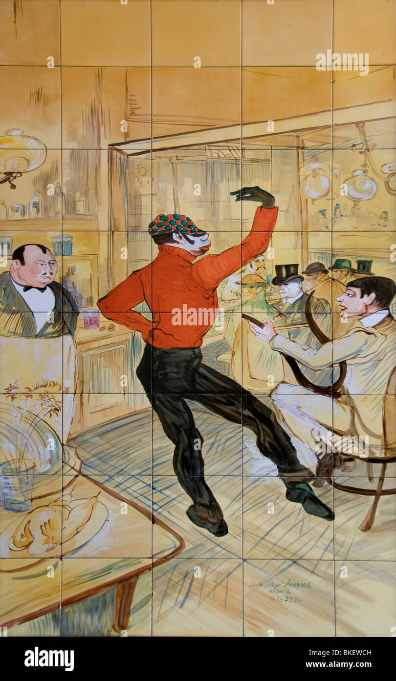 Tjrso de Molina Madrid Spagna Taberna Restaurante replica piastrelle parete Henri Toulouse Lautrec Foto Stock