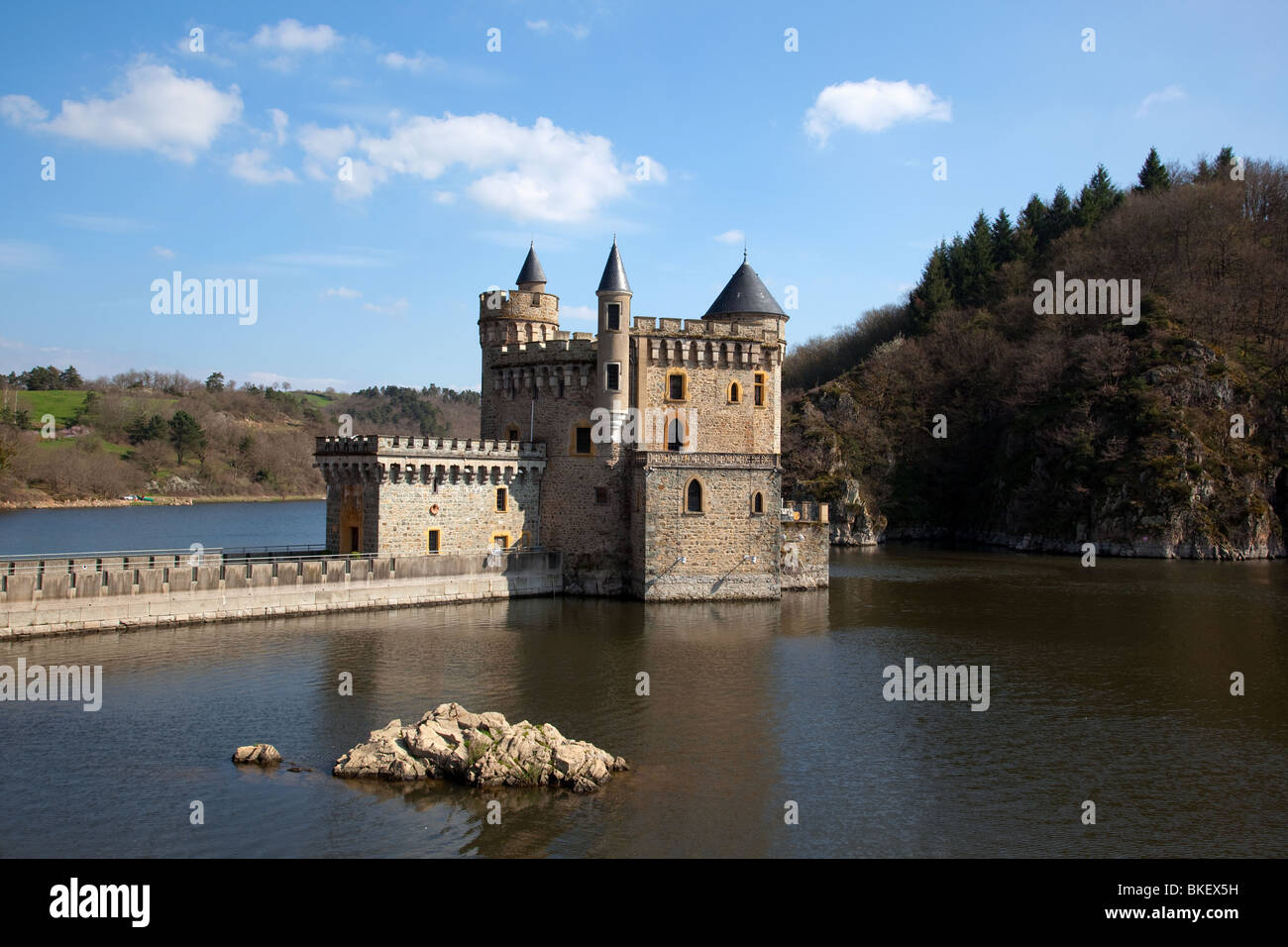 Chateau de la Roche a Saint-Priest la Roche vicino a Roanne, Francia, Foto Stock