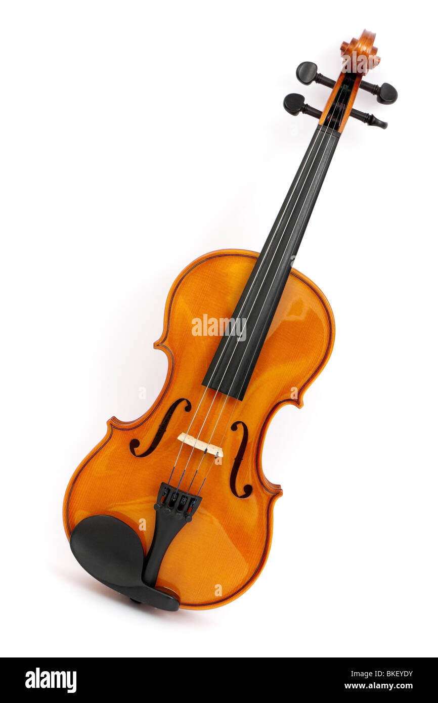 Vintage Andreas Zeller (Stentor) rumeno full-size student violino, isolati su sfondo bianco Foto Stock