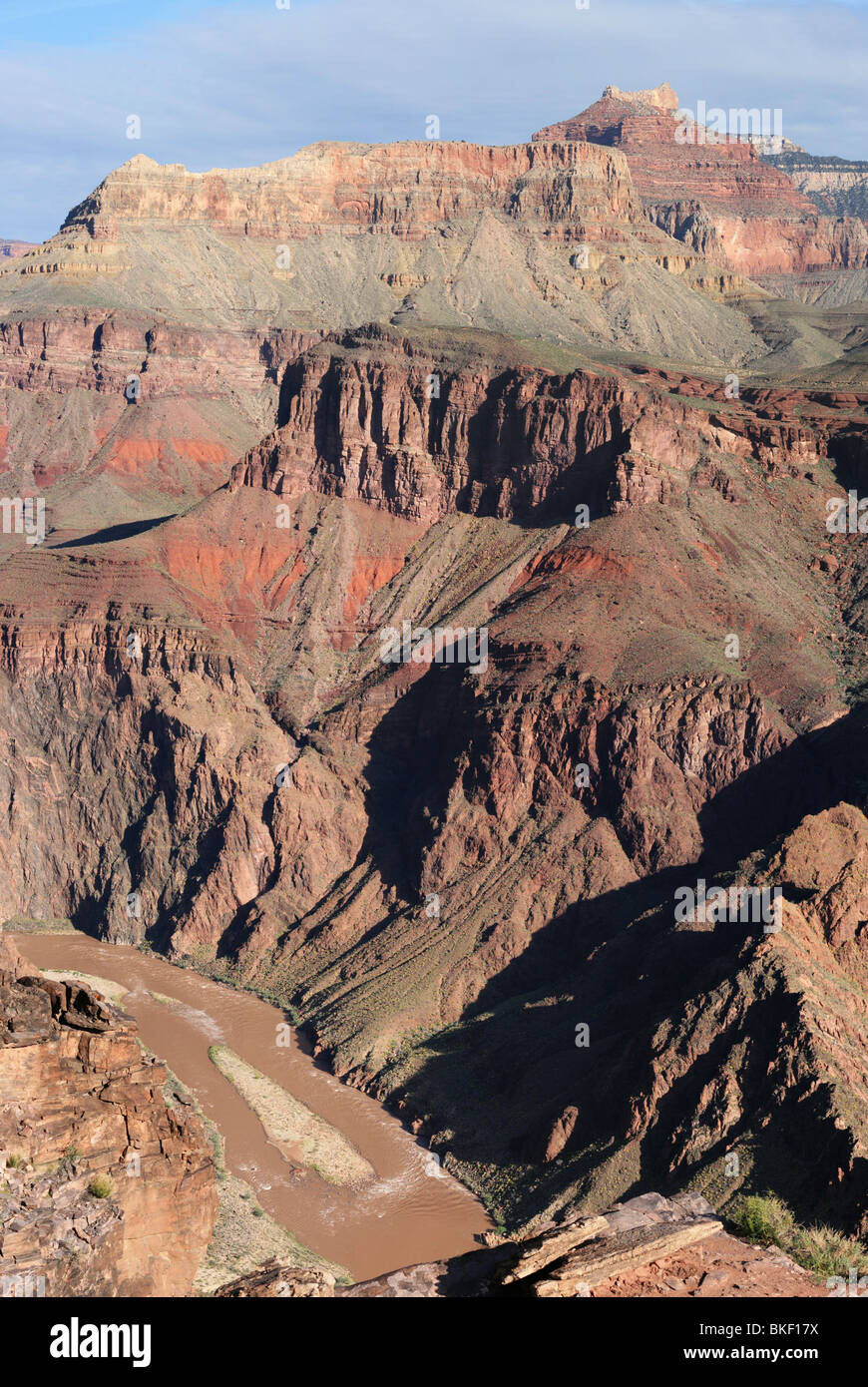 Visualizza in basso per il fangoso Fiume Colorado dal South Kaibab Trail, il Parco Nazionale del Grand Canyon, Arizona Foto Stock