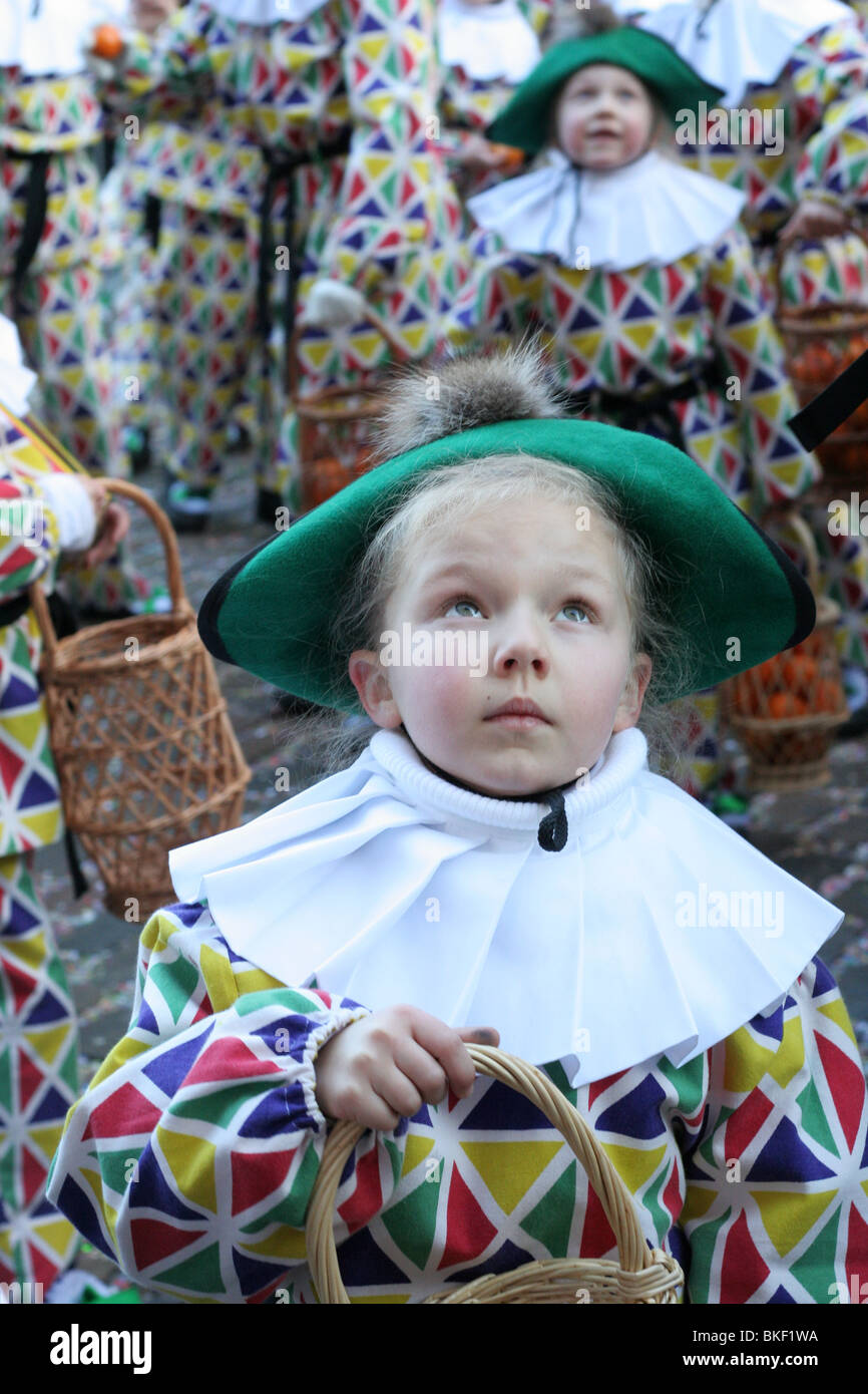 Arlecchini di Binche Carnevale. Antica e rappresentante evento culturale della Vallonia, Belgio Foto Stock