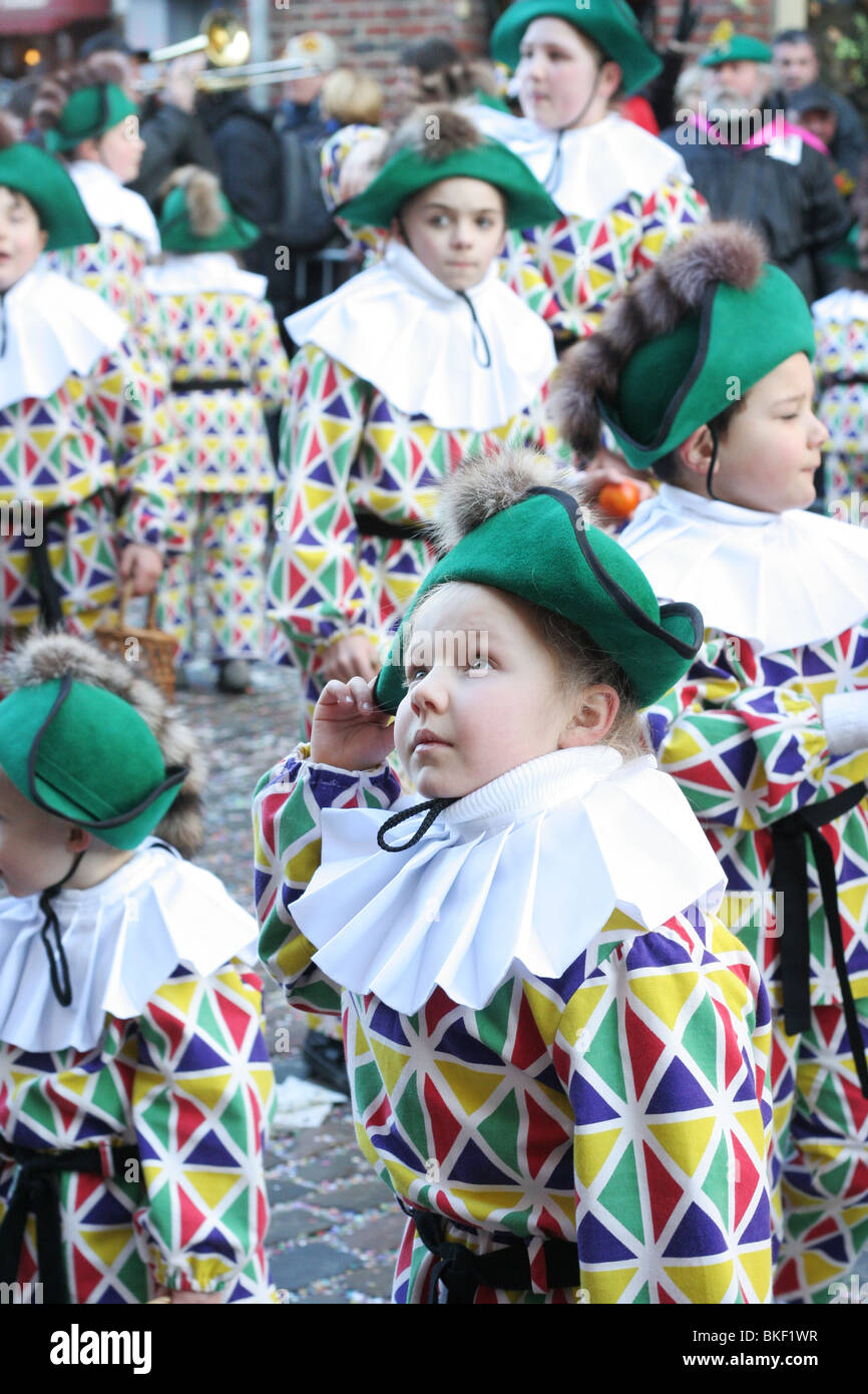 Arlecchini di Binche Carnevale. Antica e rappresentante evento culturale della Vallonia, Belgio Foto Stock