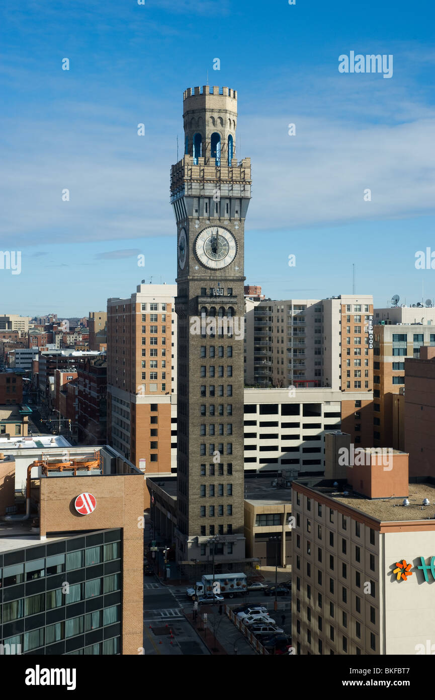 Riparazione di clock sul Bromo Seltzer arts tower a Baltimore MD Foto Stock