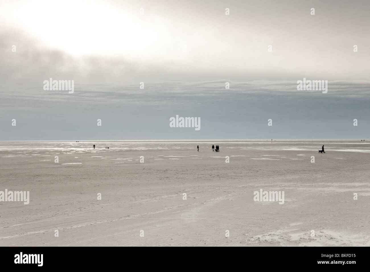 Piccolo popolo sul vasto estuario spiaggia del mare del Nord in St.Peter-Ording, Germania Foto Stock Piccolo popolo sul vasto estuario spiaggia del mare del Nord in St.Peter-Ording, Germania Foto Stock