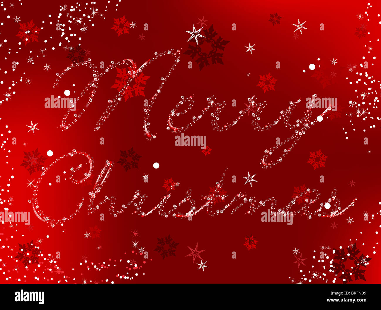 Buon Natale Immagine vettoriale scritto in swnoflakes e stelle Foto Stock