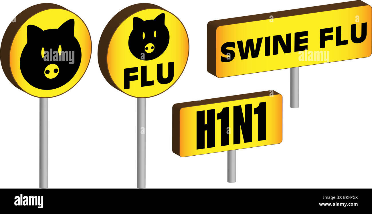Quattro 3D influenza suina H1N1 segni Foto Stock