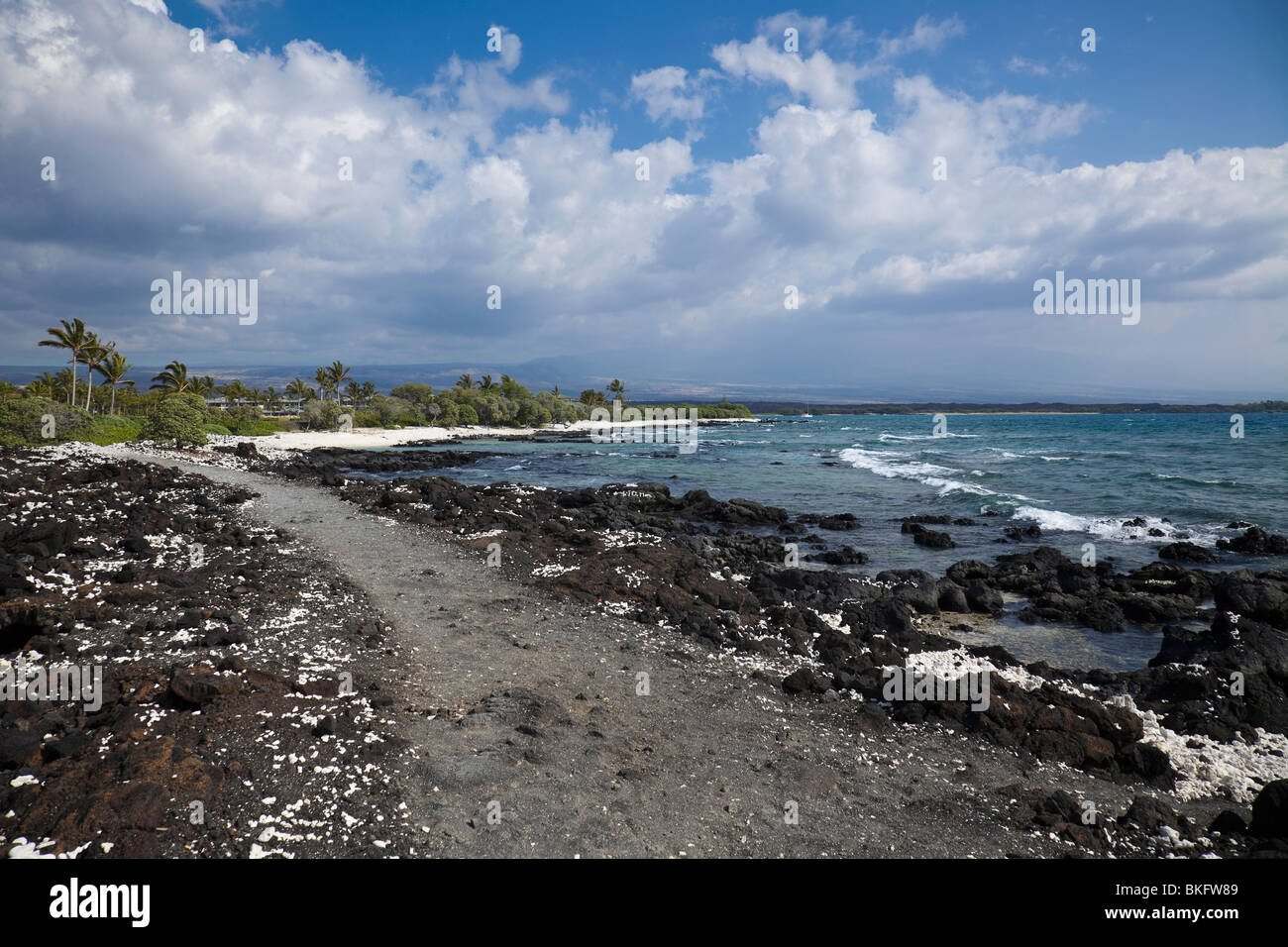 King's Trail lungo Anaeho'omalu Bay nelle Hawaii. Foto Stock