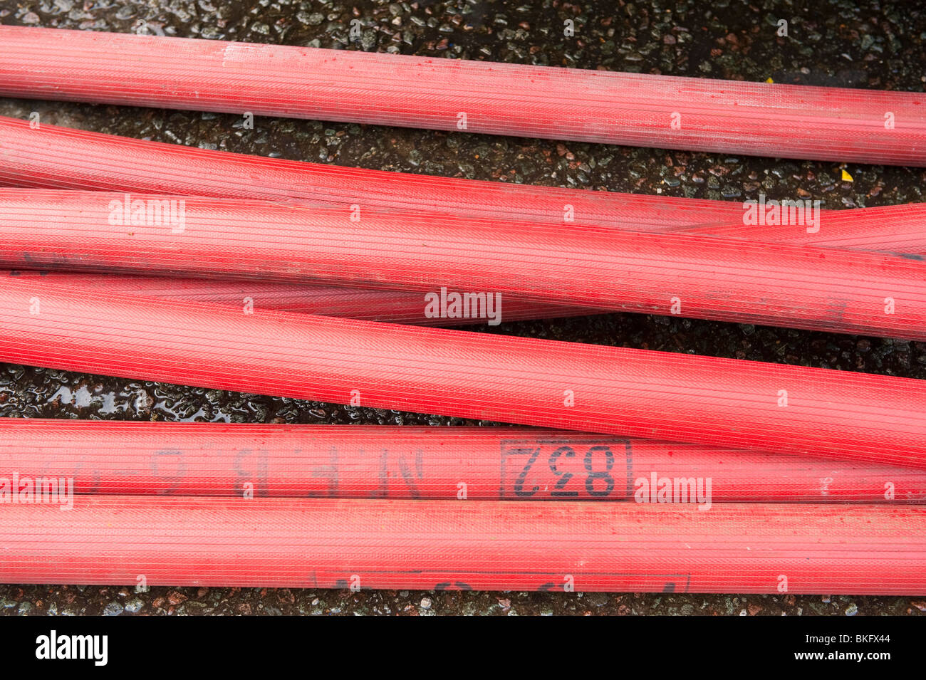 Un sacco di manichette da incendio Foto Stock