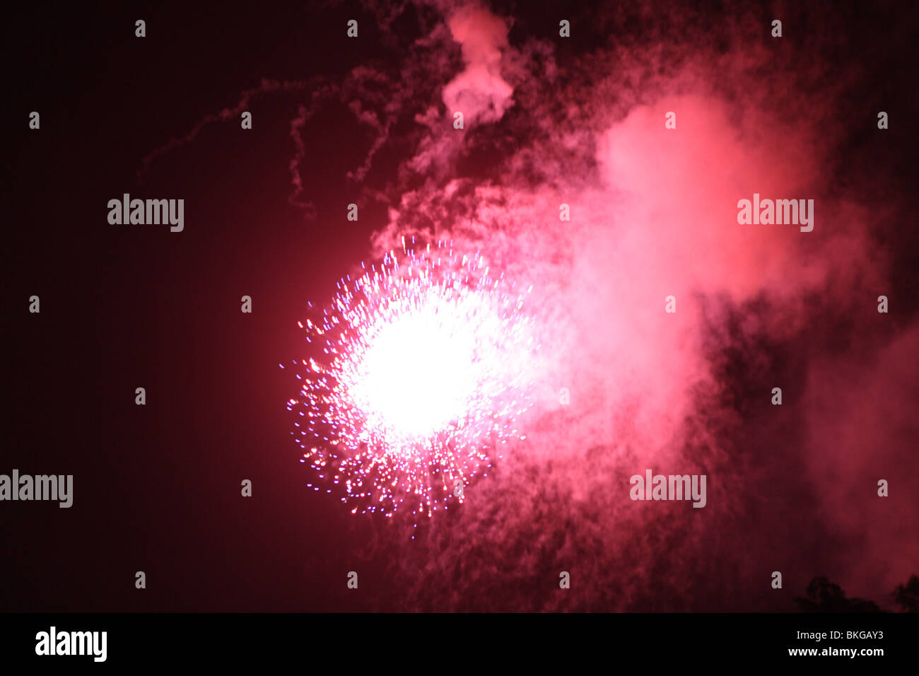 Fire display funziona in collegamento con thrissur pooram,un festival annuale che si tiene ogni anno a thrissur,kerala,famoso per pirotecnica e gli elefanti Foto Stock