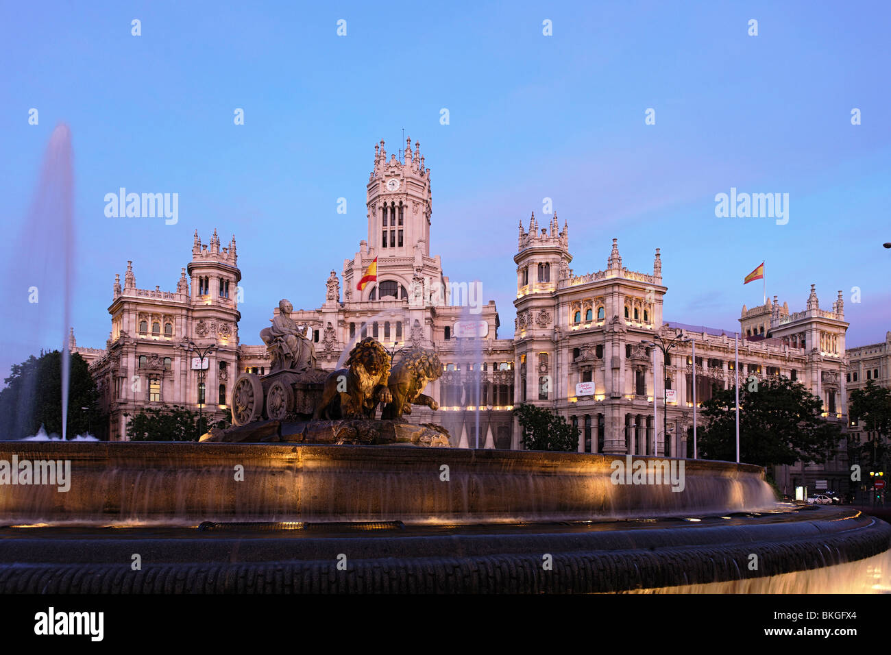 Town Hall Palacio de Comunicaciones con Fuente de Cibeles, Plaza de Cibeles, Madrid, Spagna Foto Stock