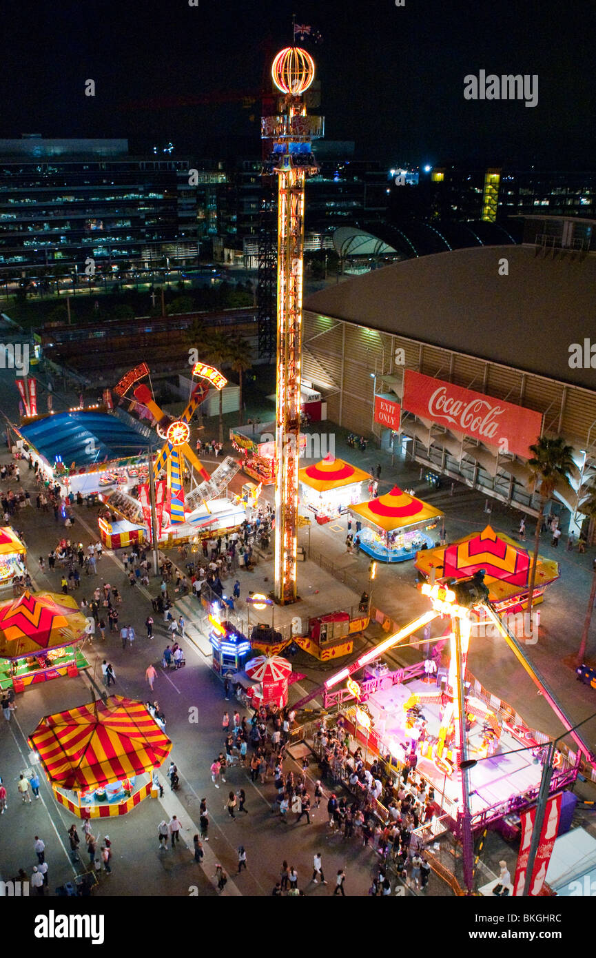 Parco dei divertimenti di visto dal tapis roulant della Easter Show, Sydney, Australia Foto Stock