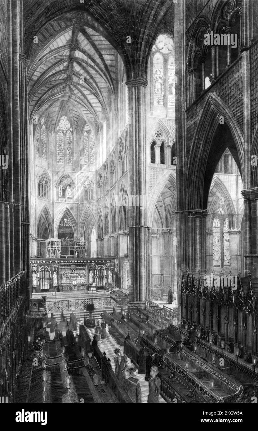 Vintage in bianco e nero stampa attacco circa 1893 intitolata " Il coro presso l Abbazia di Westminster'. Foto Stock