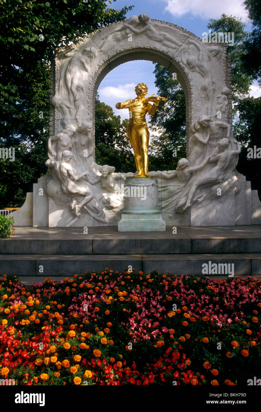 Johann Strauss monumento, Johann Strauss, monumento, statua, Stadtpark, il parco della città di Vienna, Vienna Stato, Stato di Vienna, Austria Foto Stock