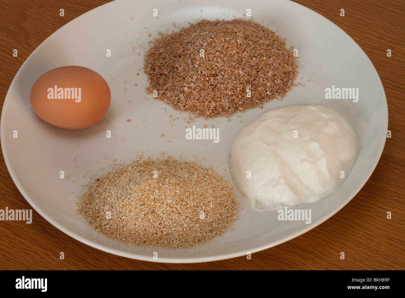 Ingredienti per Dukan crusca di avena Pancake Foto Stock