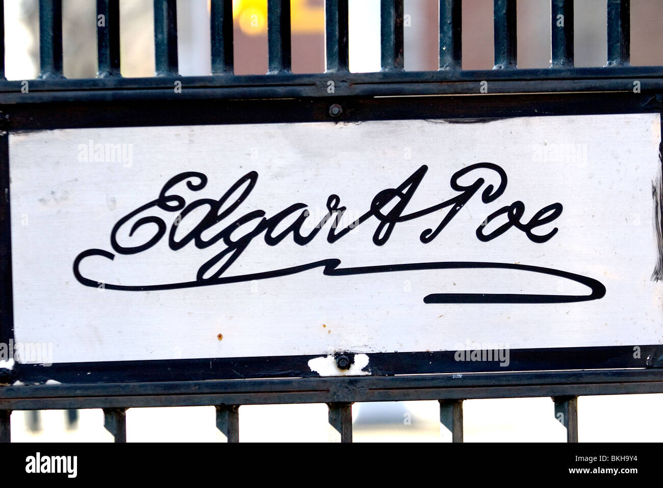 Firma di Edgar Allan Poe, at Poe Cottage, Fordham area del Bronx, New York Foto Stock