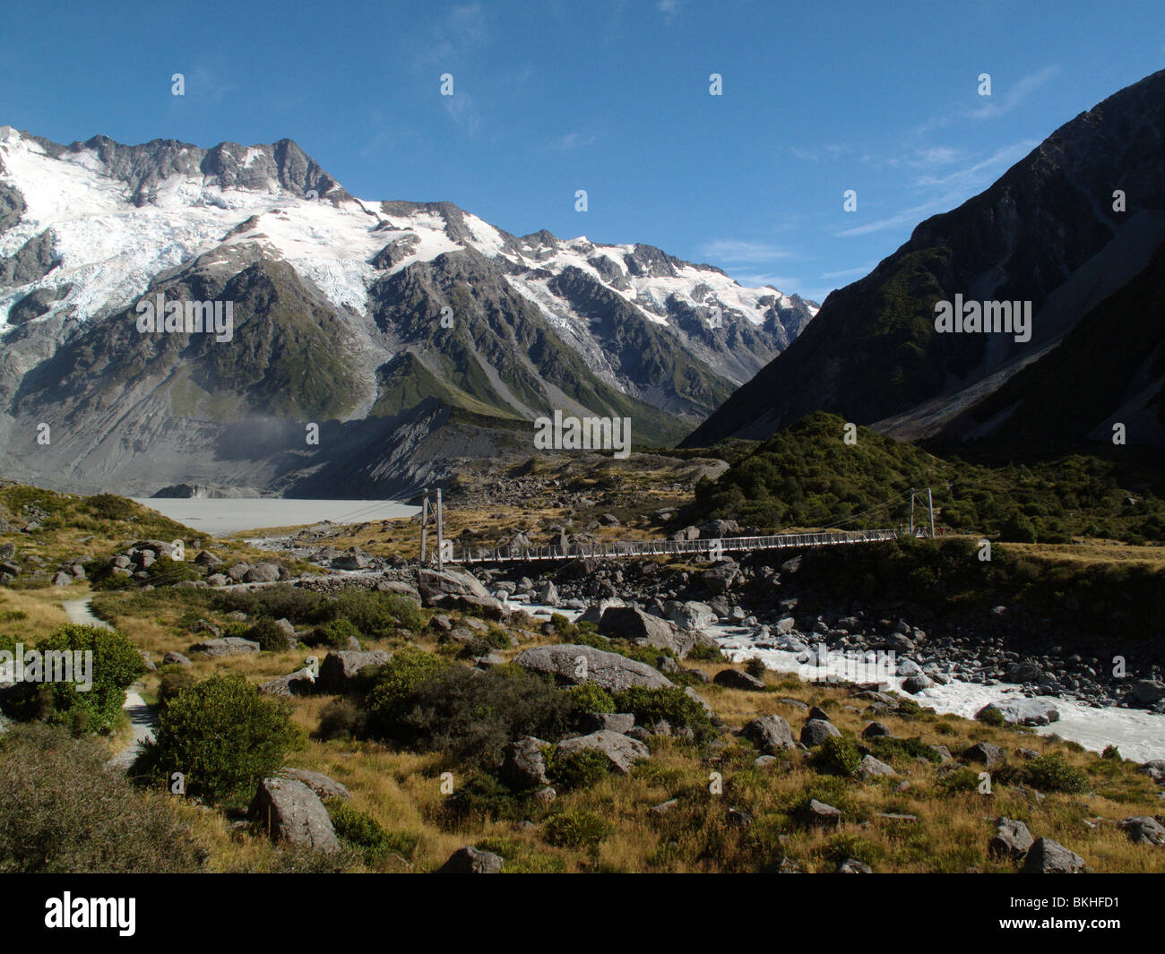 Il ghiacciaio di Mueller in Aoraki Parco nazionale di Mount Cook a Canterbury, Nuova Zelanda Foto Stock