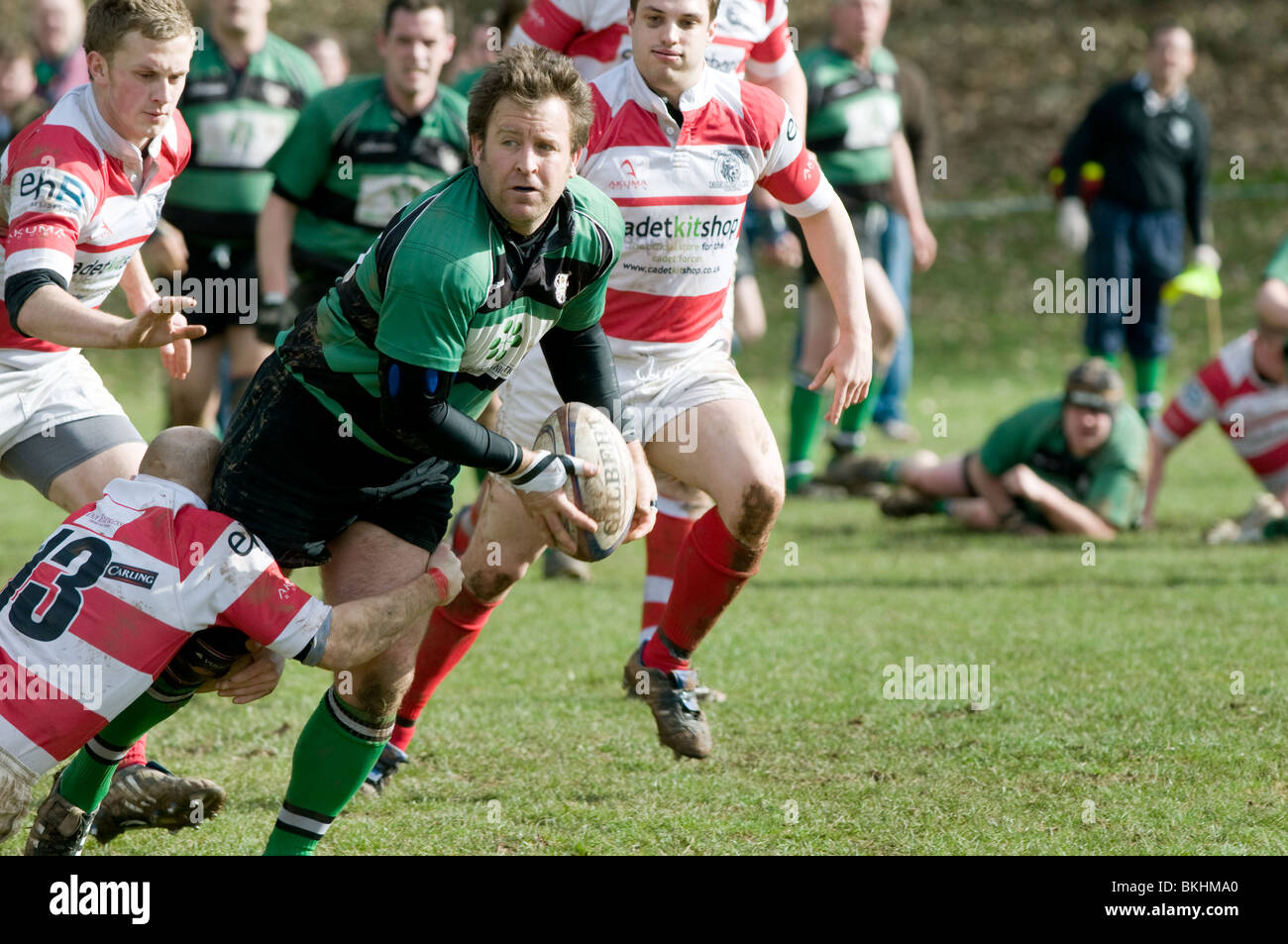 Club Rugby Union. Tenbury Wells v a Claverdon nelle Midlands 5 ovest (sud-ovest) league. Foto Stock