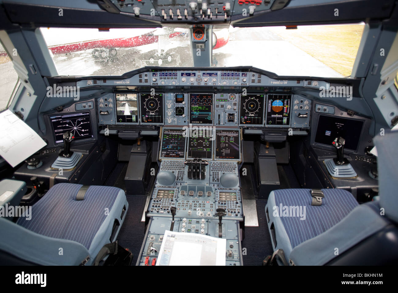 Il cockpit Airbus A380 Foto Stock