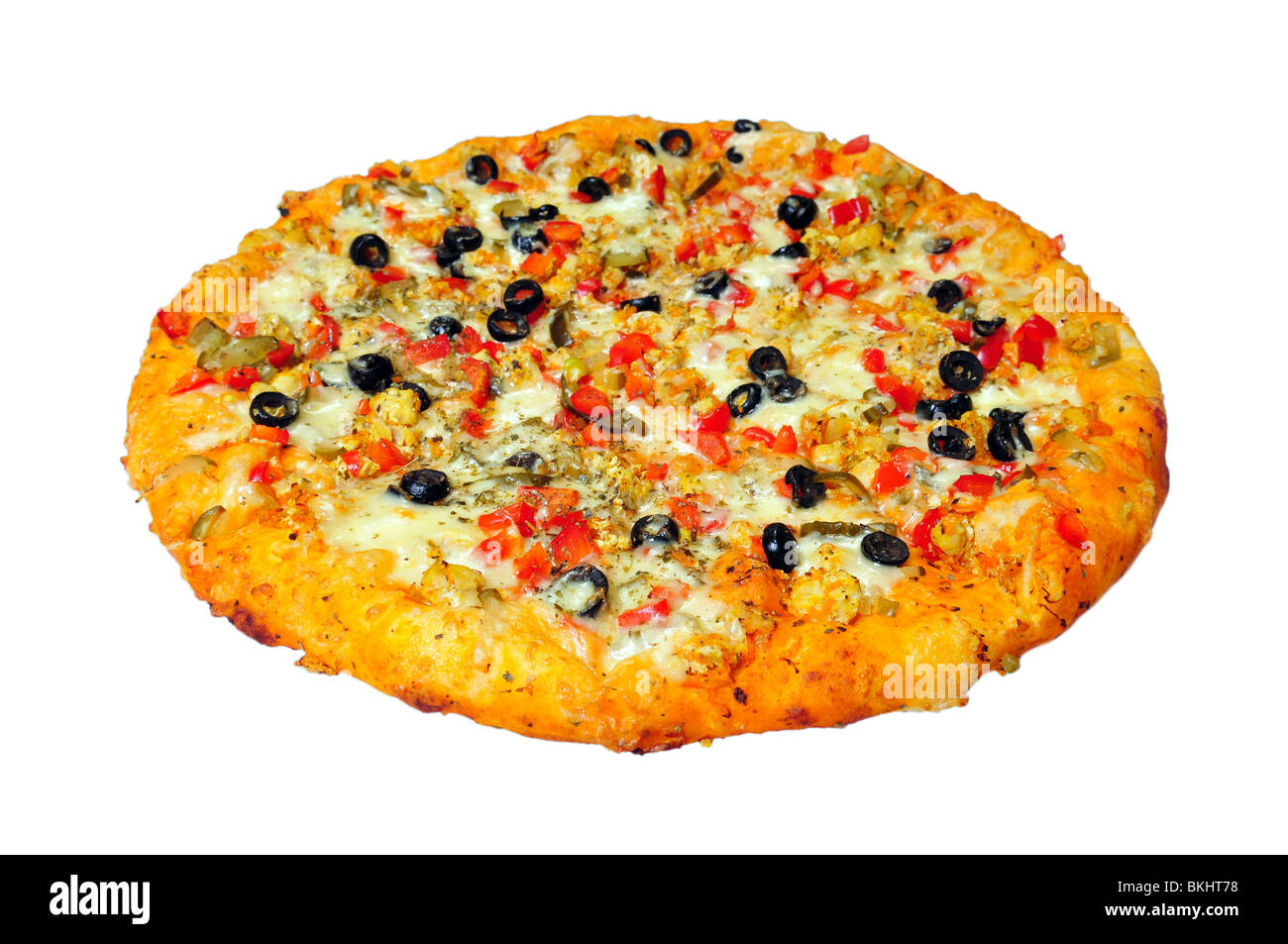 Pizza tonda isolato su bianco Foto Stock