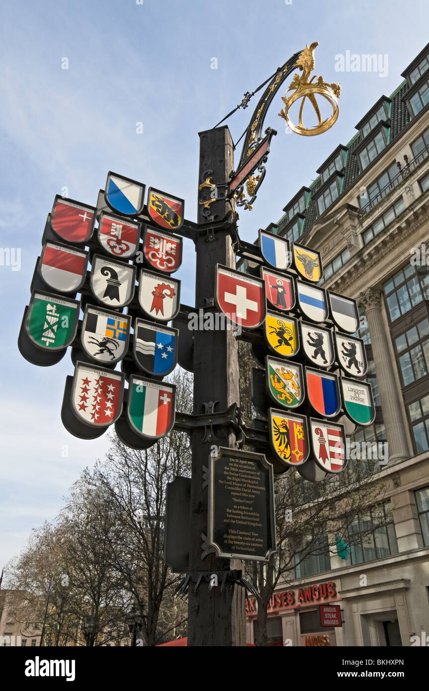 Wappenbaum cantonali, tribunale svizzero, Leicester Square Foto Stock