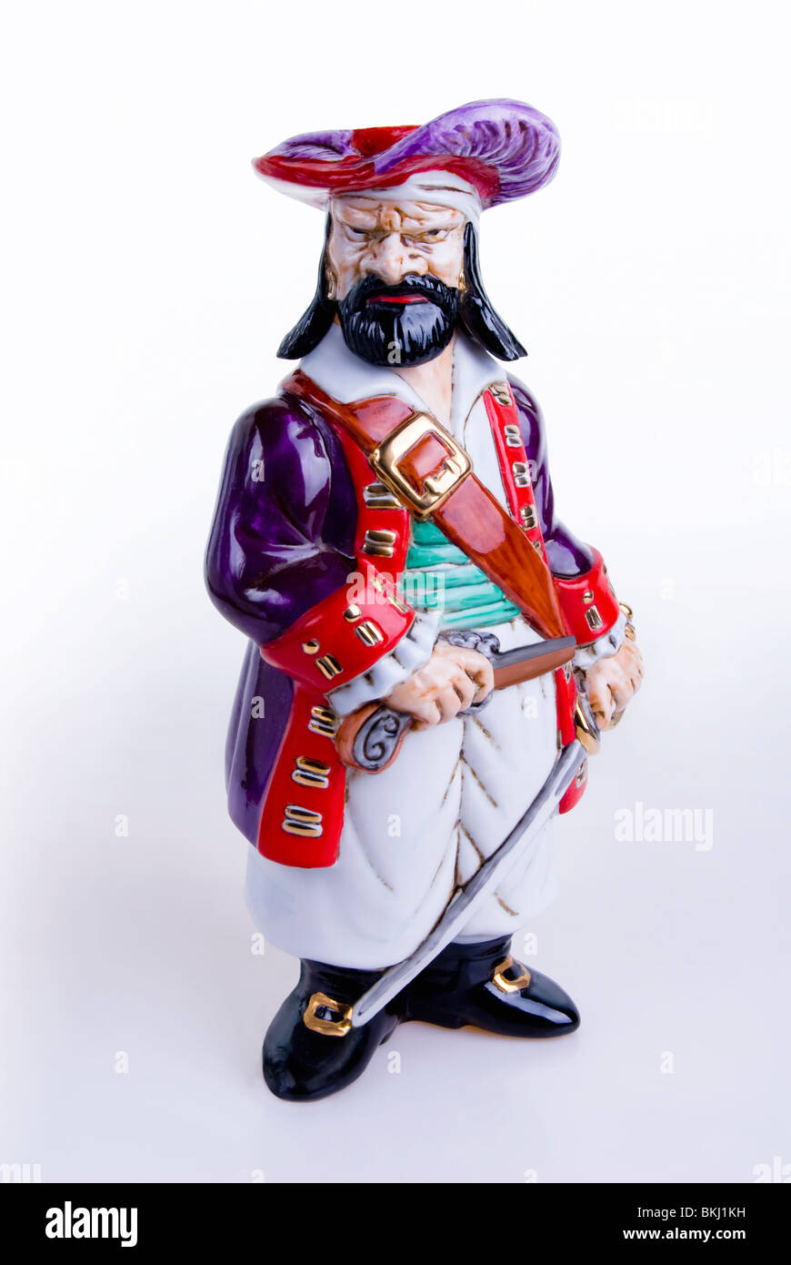 Figurina di porcellana di un pirata con una vista fissa. Foto Stock