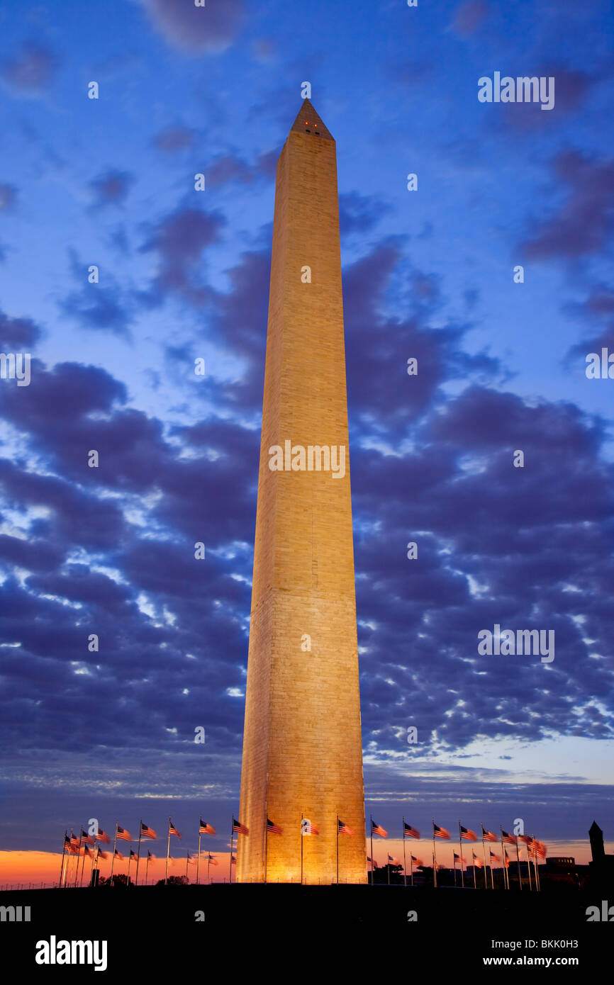 La mattina presto presso il Monumento di Washington a Washington DC, Stati Uniti d'America Foto Stock