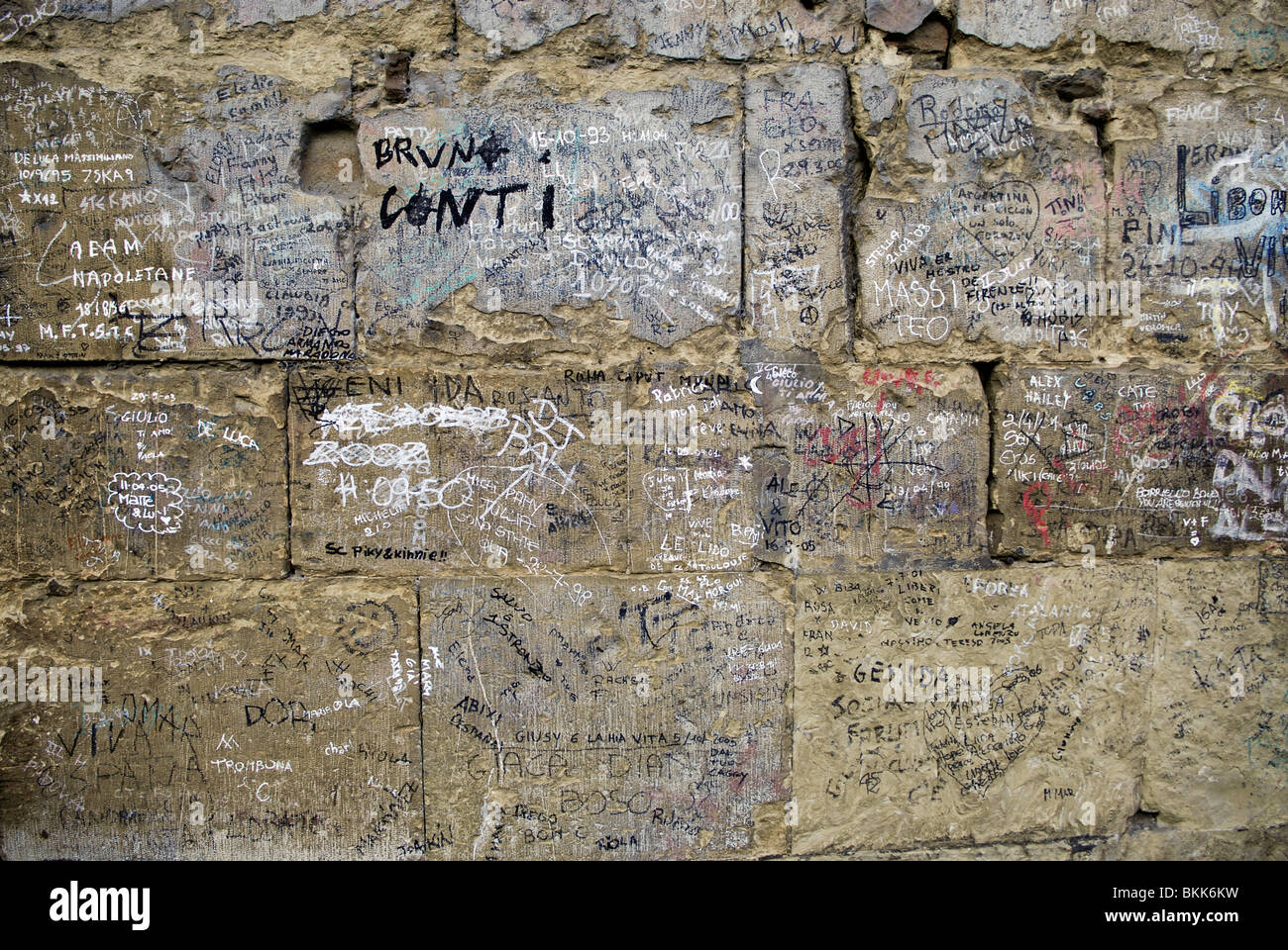 Graffiti e gli scarabocchi vicino a Ponte Vecchio, famose gioiellerie ponte  di Firenze Italia Foto stock - Alamy