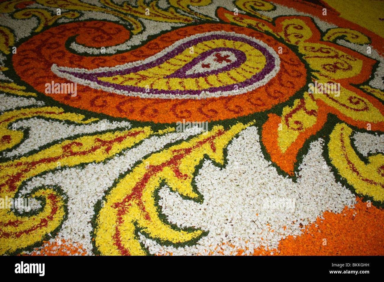 La decorazione floreale disposizione piano onam celebrazione del festival Foto Stock