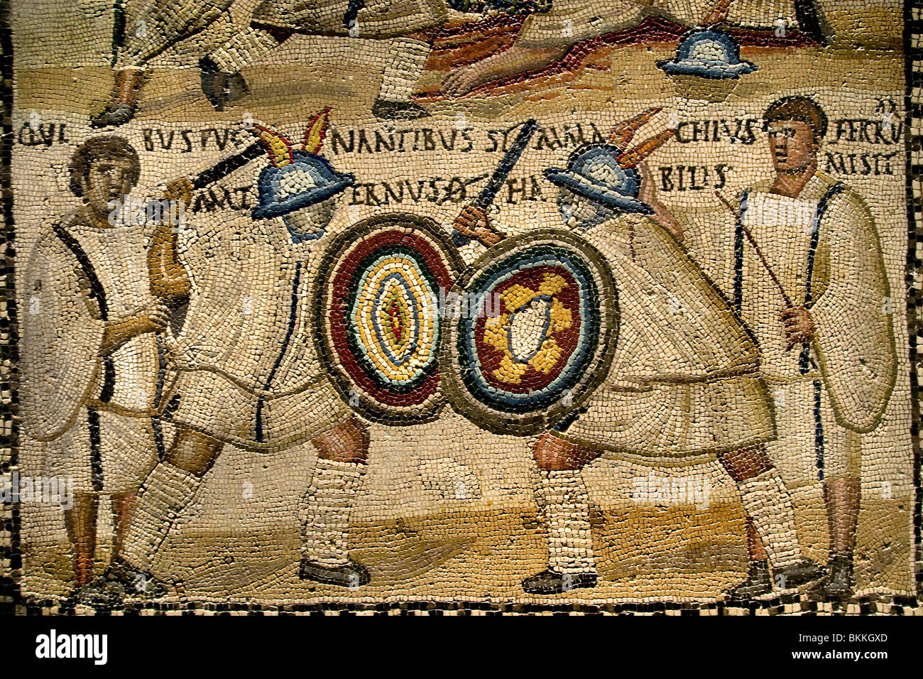 Mosaico di gladiatori Roma 3 romano secolo Italia Italiano Foto Stock
