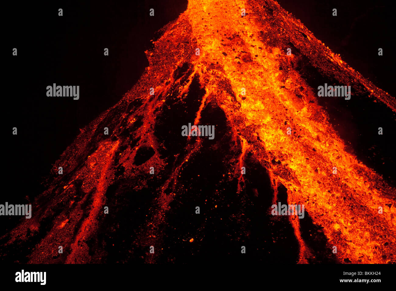 Il flusso di lava lungo il ghiacciaio Eyjafjallajökull durante l'Islanda 2010 eruzione vulcanica del vulcano Eyjafjalla. Foto Stock