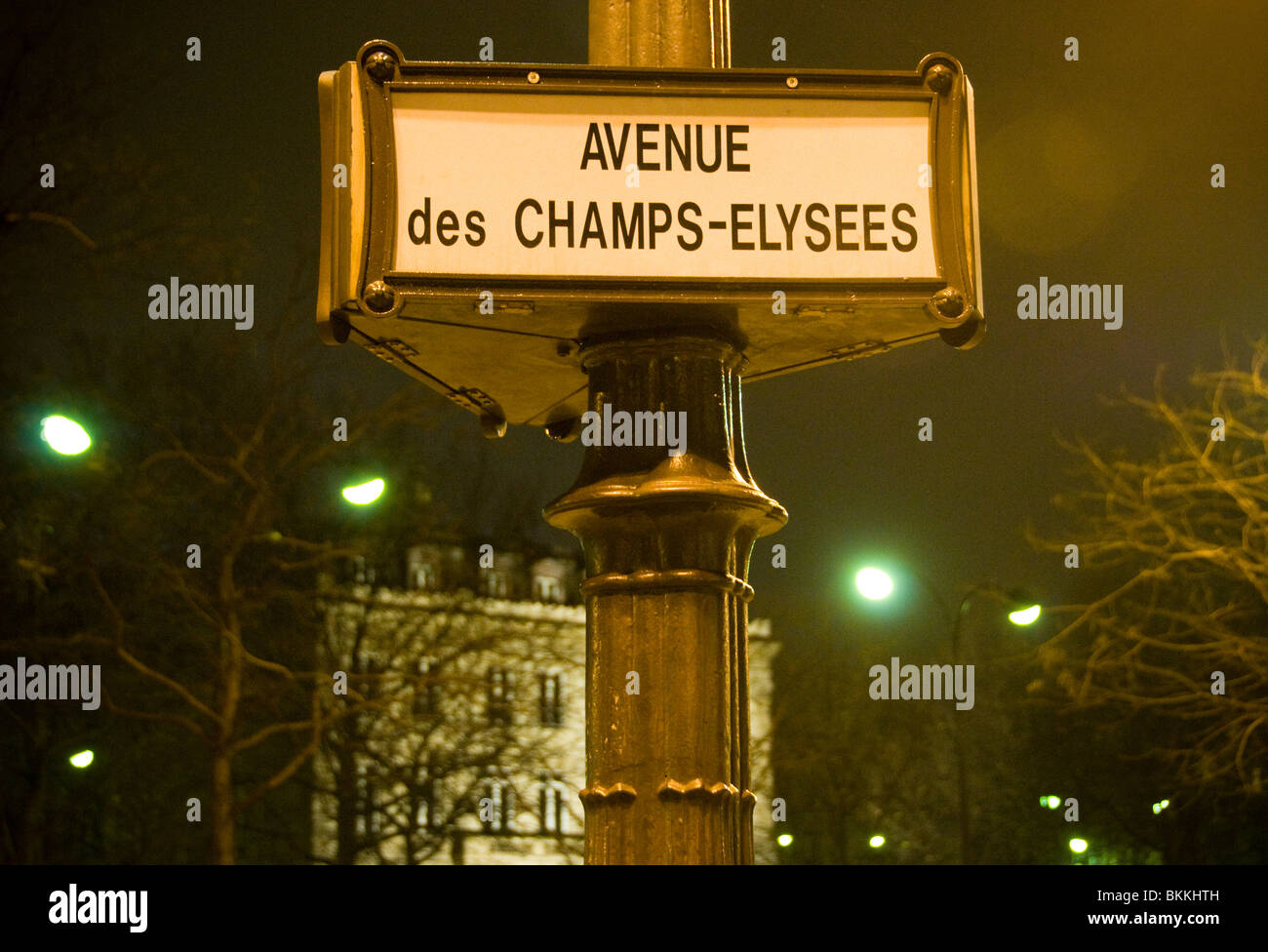 Avenue des Champs-Elysees firmano a Parigi Francia Foto Stock
